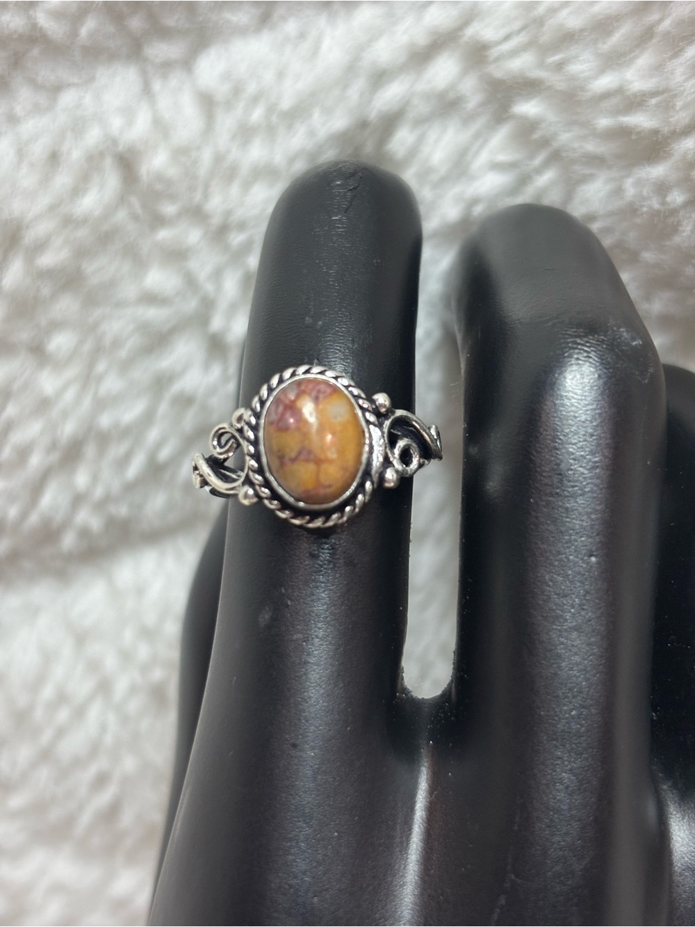 Brown & Orange Turquoise 925 Silver Southwest scroll ring sz 8
